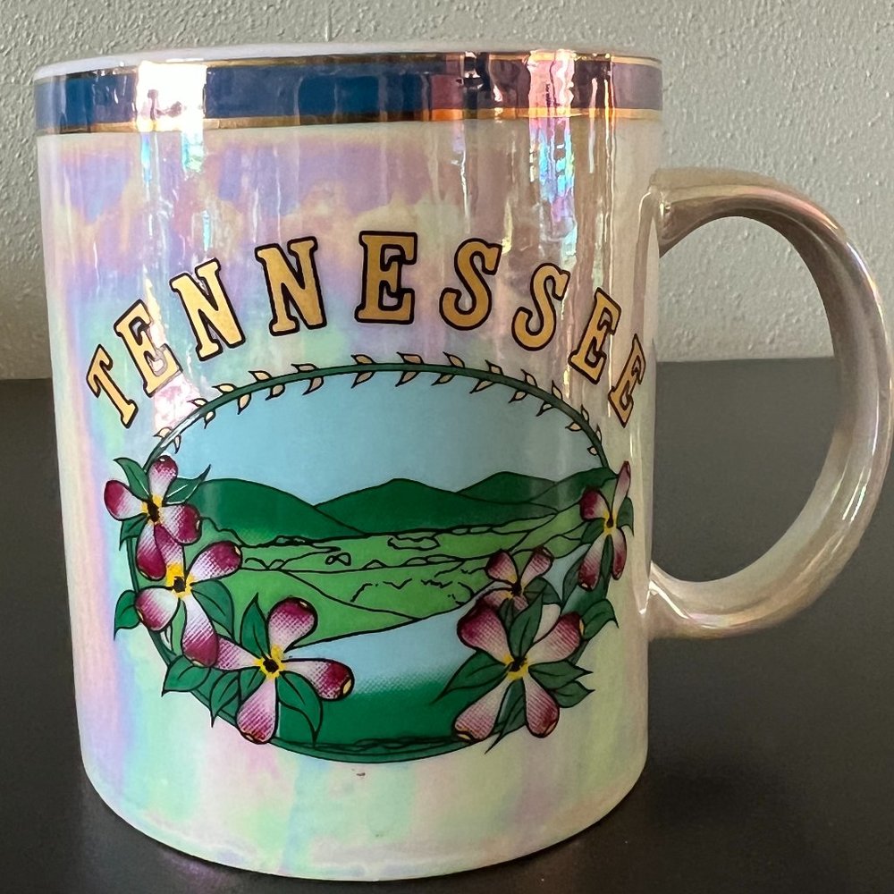 Tennessee Souvenir Mug Iridescent Fine Porcelain Coffee Cup Gold Rainbow 10oz